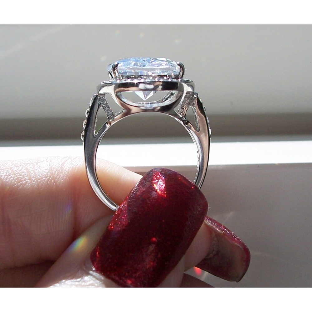 STAINLESS STEEL Huge 12.86 Carat Cubic Zirconia Halo Ring - Picture 10 of 15